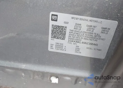 2022 GMC Acadia Fwd Sle z USA, uszkodzony, nr VIN 1GKKNKL45NZ150441